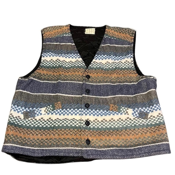 967-Multicolor striped vest with button front closure and 2 pockets #indie - Picture 1 of 6